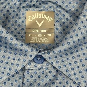 Callaway Opti Dry Mens Golf Polo Shirt XL Blue Geometric Pattern Short Sleeve